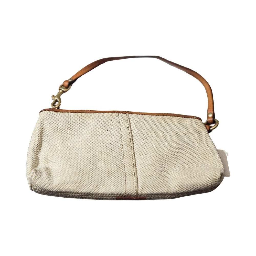 Coach Heritage Stripe Canvas Wristlet Cream Orange Horse and Carriage Logo - Picture 2 of 4
